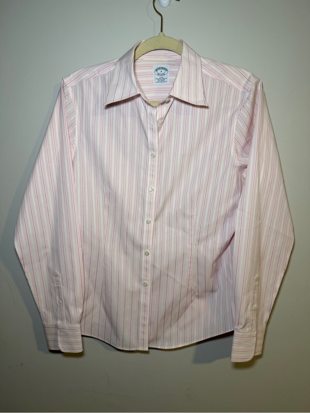 Brooks Brothers Women’s Pink Striped Non-Iron Stretch Button Up Shirt Size 8